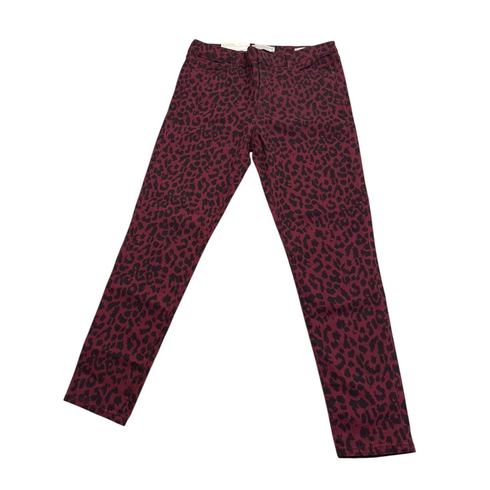 Social Standard by Sanctuary Cheetah Ankle Skinny Jeans Burgundy Black Size 8